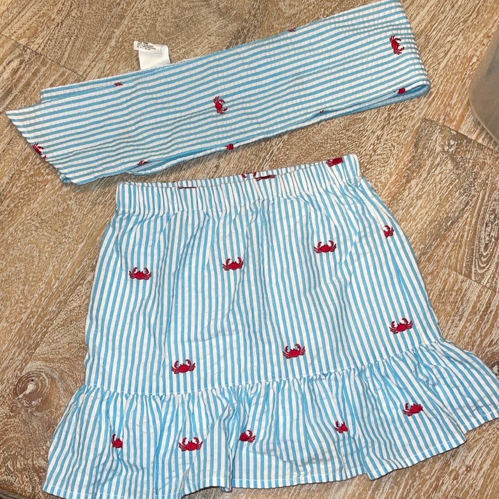 Kelly’s kids seersucker skirt & scarf beach crab vacation size 5-6